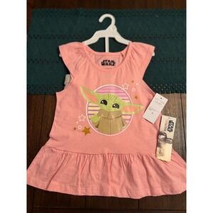 Star Wars Mandalorian Grogu Baby Yoda Pink Tunic & Star Shorts Set Girls Size 6